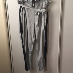 Tie waist sports stripe trouser